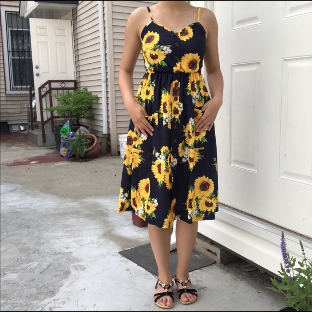 NEW Navy/Yellow Sunflower Print Sundress - Picture 7 of 10
